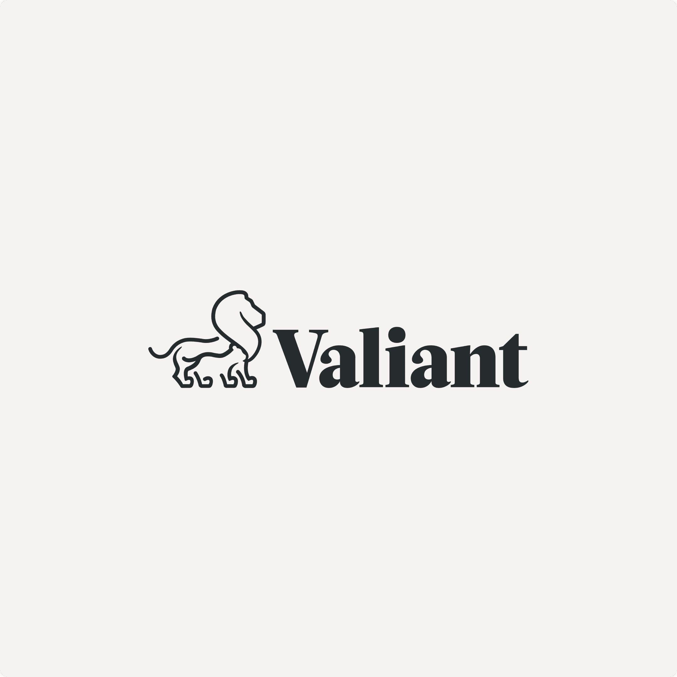 Valiant logo with a lion illustration.