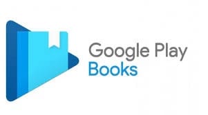 Google Play Books logo with a blue book icon and text.