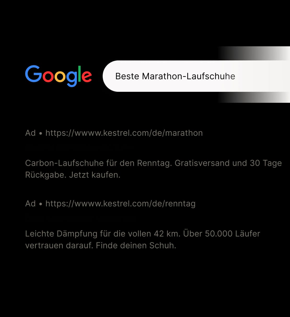 Google search results for marathon running shoes ads in German.