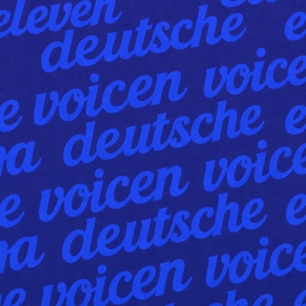 Repeating "deutsche" wordmark pattern in background #362D94, text #3654F5