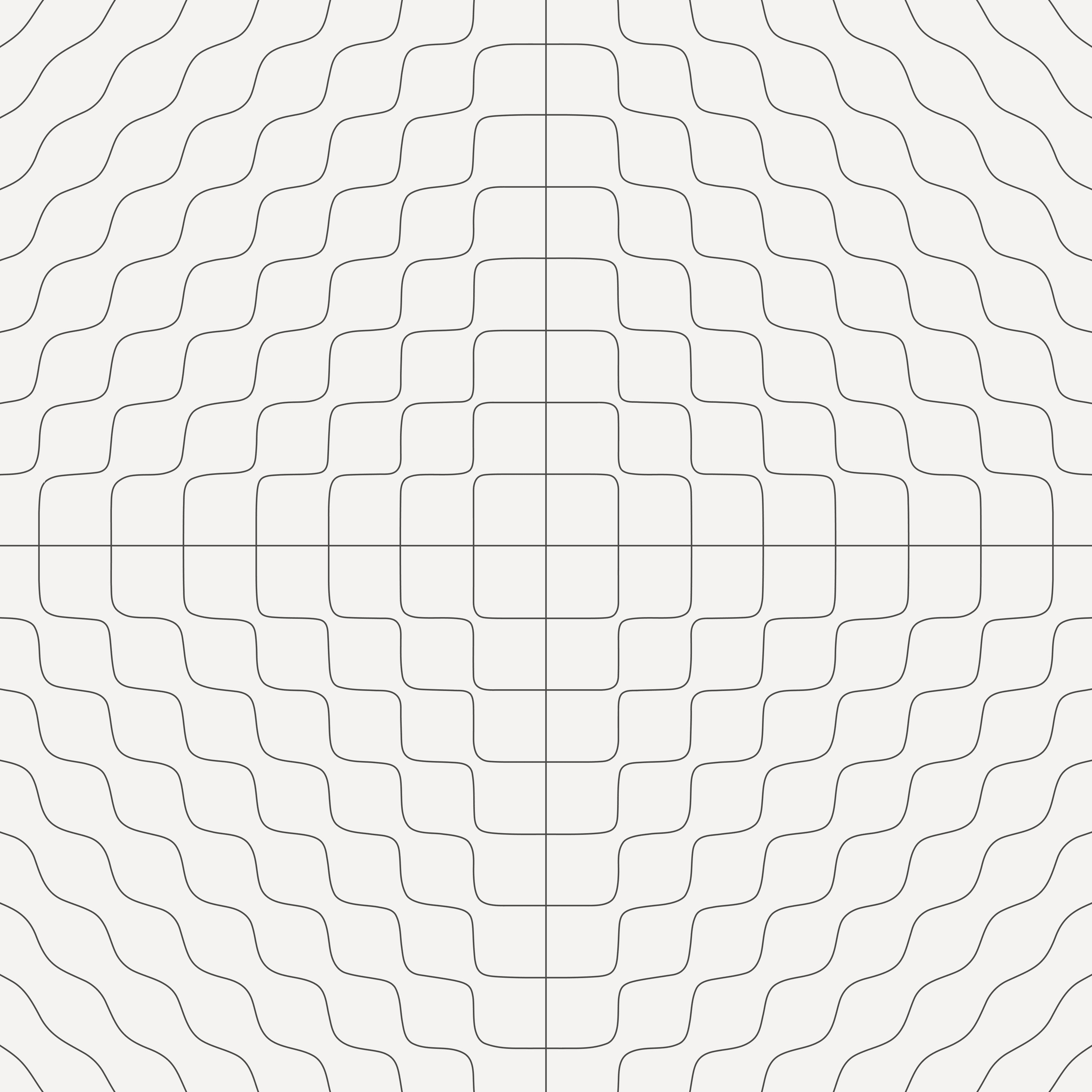 Abstract geometric pattern with wavy lines forming concentric squares and a central cross.