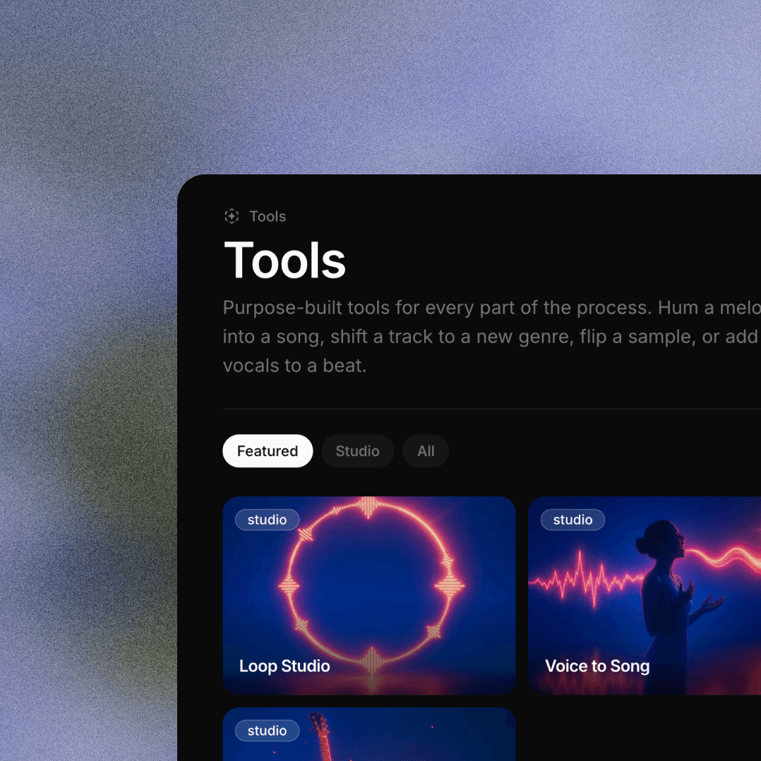 Music tool interface with options for Loop Studio and Voice to Song.