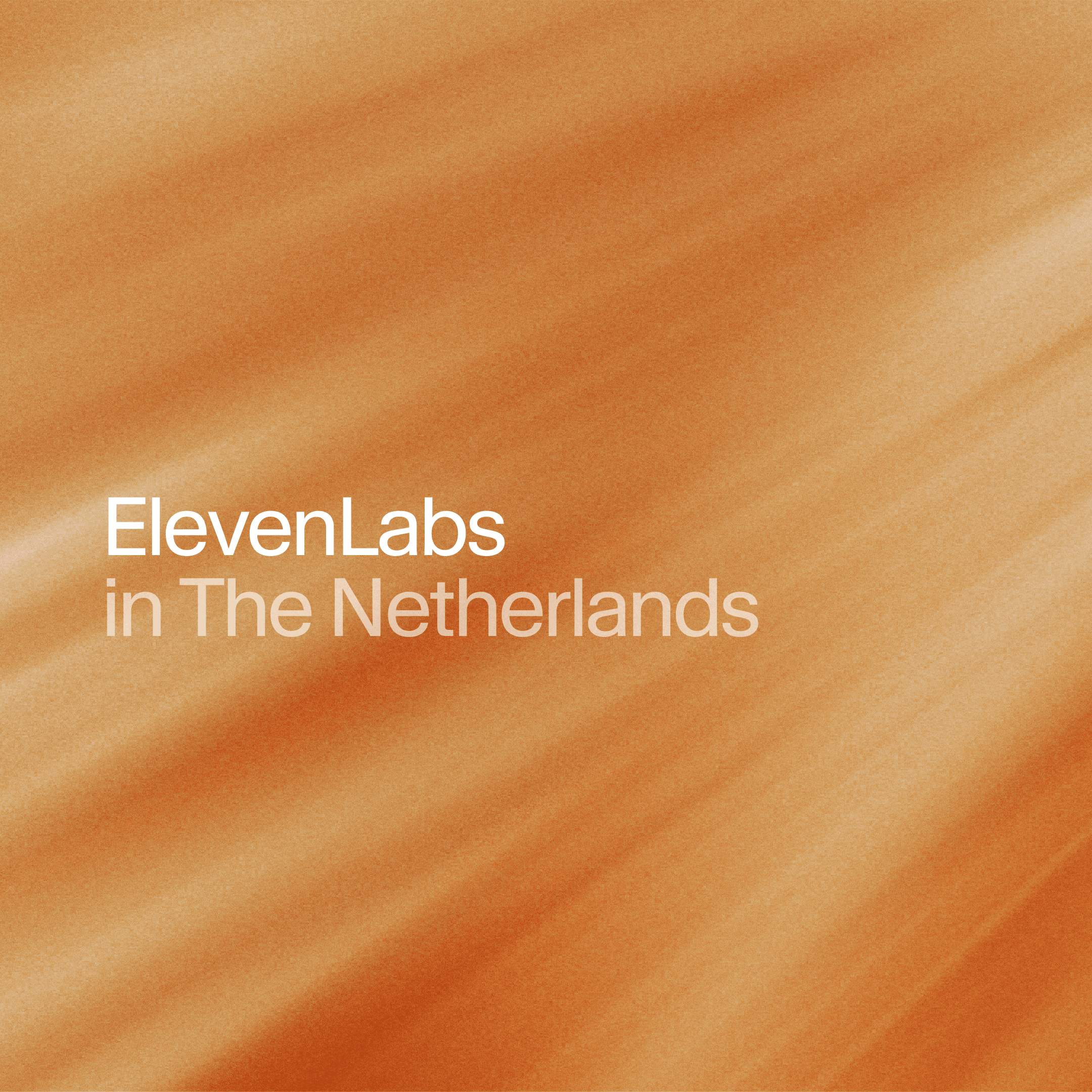 Title slide reading “ElevenLabs in The Netherlands” on an orange textured background.