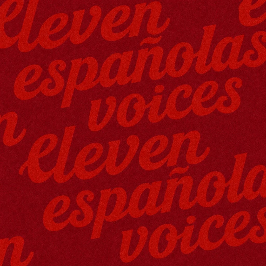 Repeating "españolas" wordmark pattern in background #880812, text #C4150A