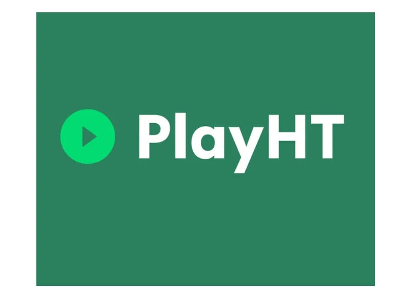 PlayHT logo with a green play button icon and the text "PlayHT" on a green background.
