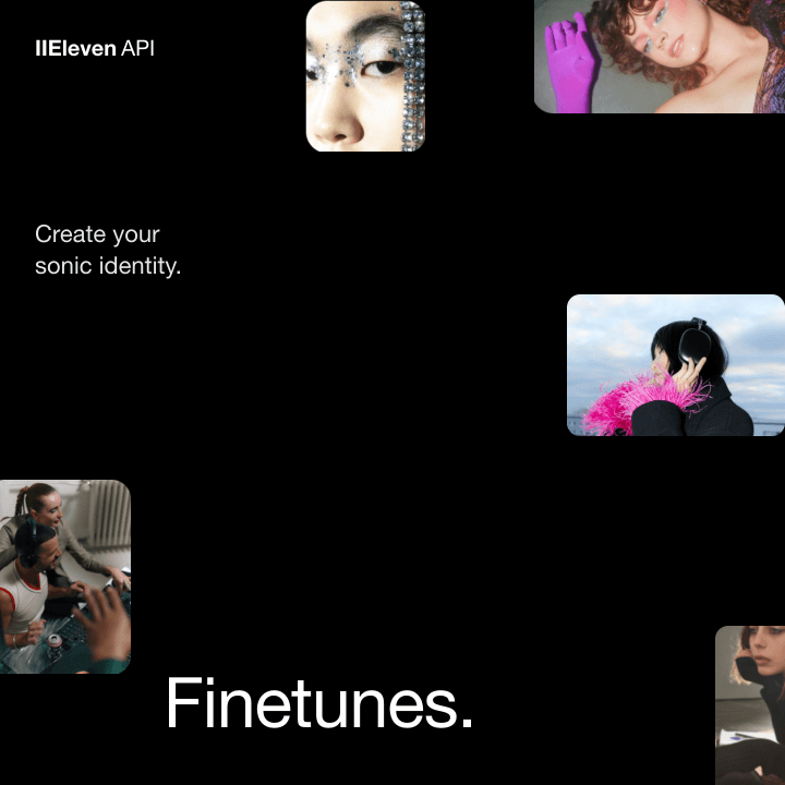 Collage with diverse individuals expressing unique styles; text: "Create your sonic identity. Finetunes."