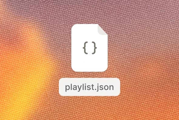Icon representing a JSON file named "playlist.json" on a textured background.