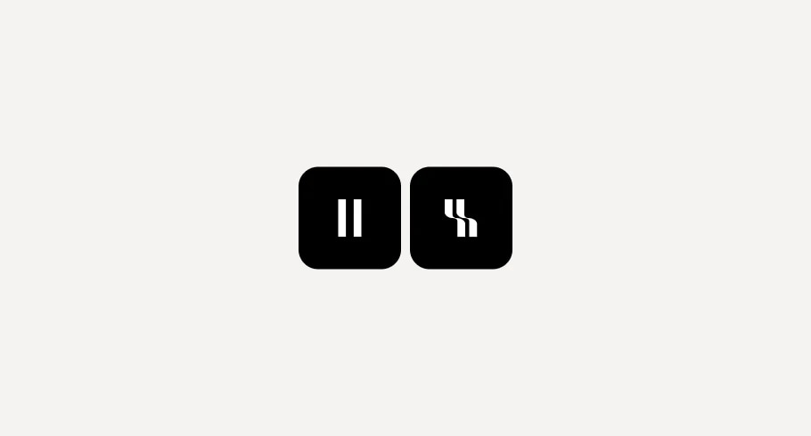 Pause button on the left, similar design with a distortion effect on the right.
