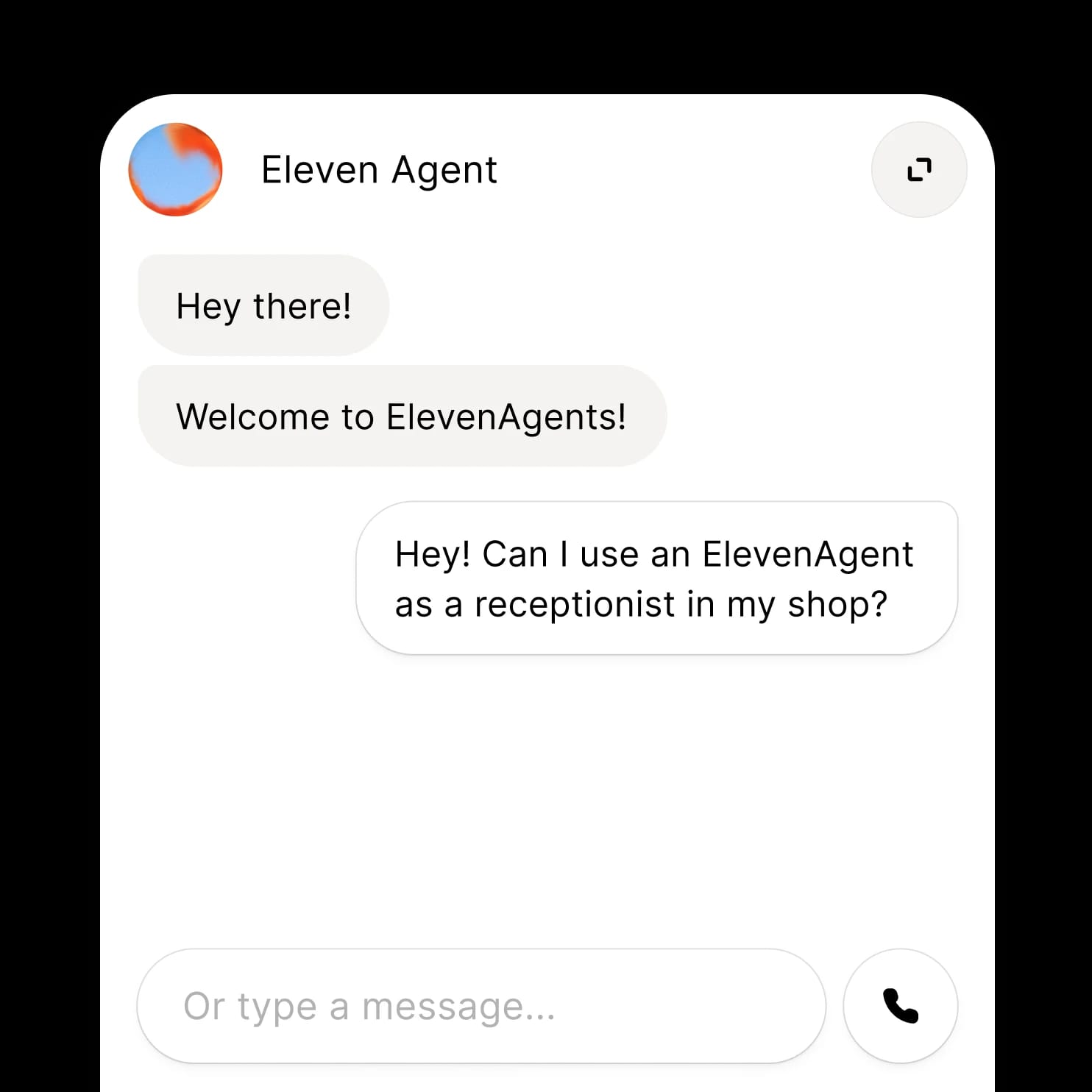 Chat interface with user asking about using ElevenAgent as a receptionist.