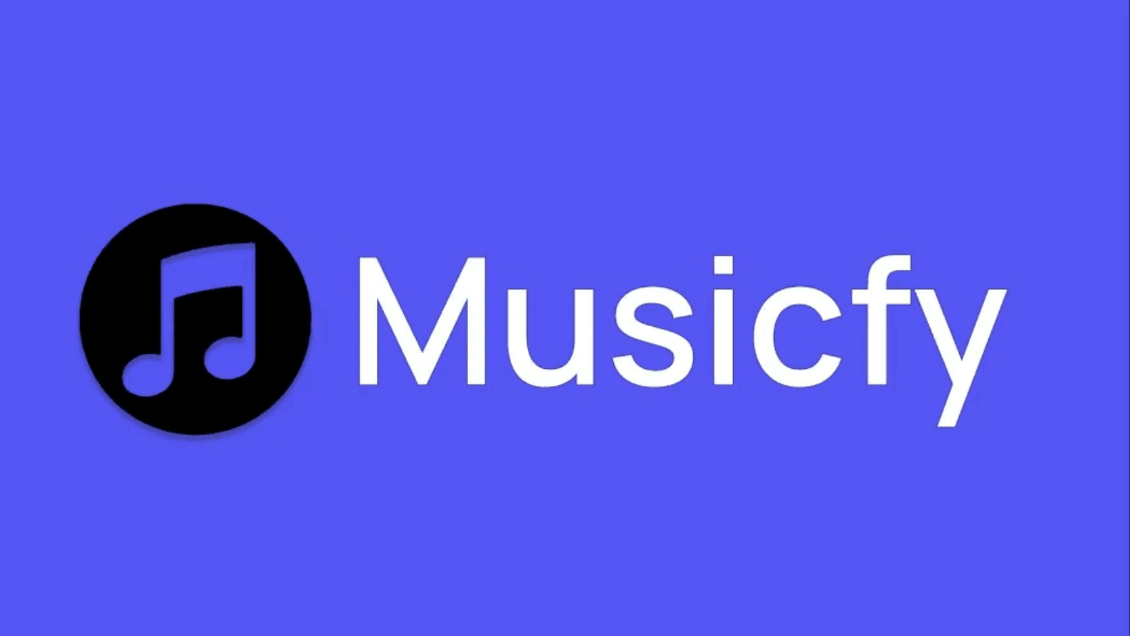 Musicfy logo with a black circle containing a blue musical note, and the word "Musicfy" in white text on a blue background.