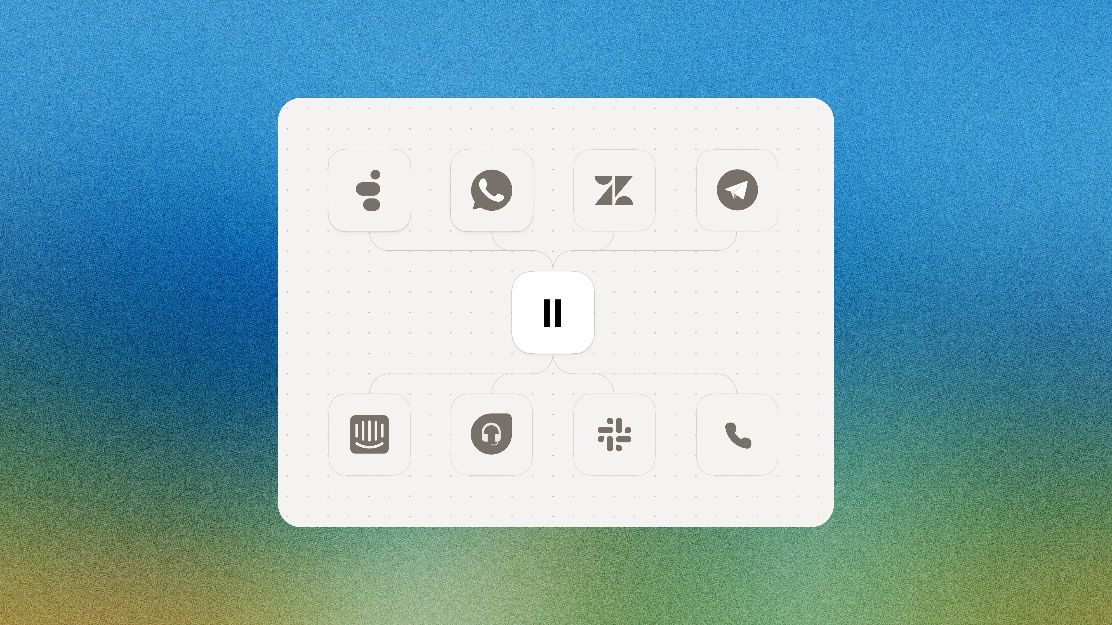 Central node labeled "II" connects messaging and communication app icons.