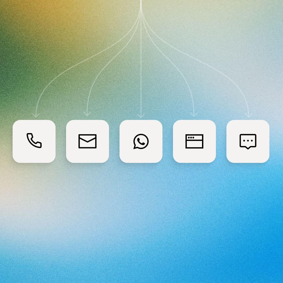 Communication options: phone, email, WhatsApp, web browser, and messaging icons.
