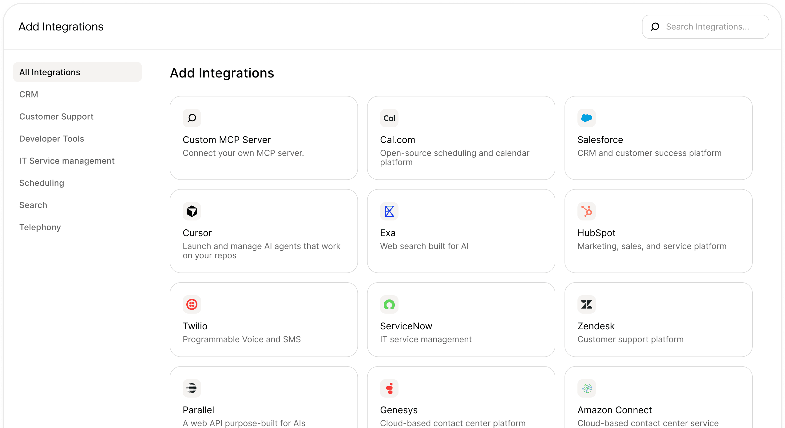 Integrations UI