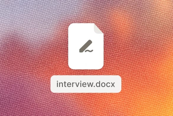 Document icon with the filename "interview.docx" on a textured background.