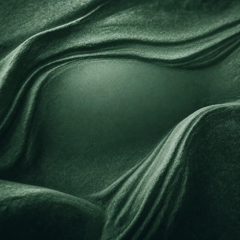 Stylized scene featuring smooth river stone with worn grooves, rendered in forest green #214E3A