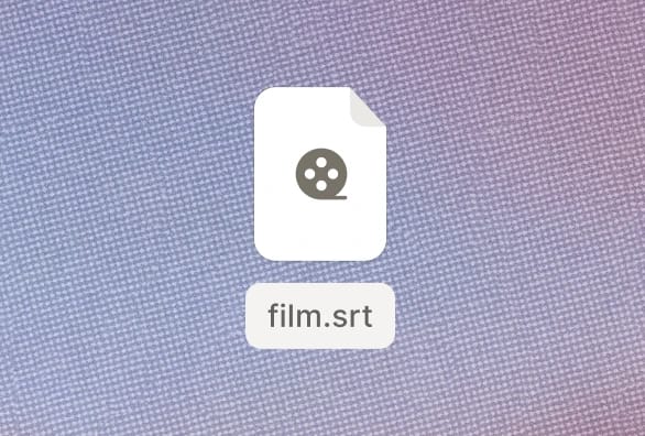 SRT file icon labeled "film.srt" on a textured gradient background.