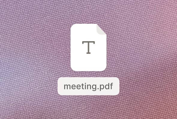 A document icon labeled "meeting.pdf" on a textured background.