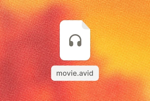 Audio file icon labeled "movie.avid" on a red-orange gradient background.