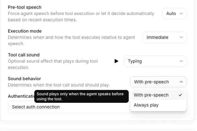 Dropdown-Menü für Soundverhalten