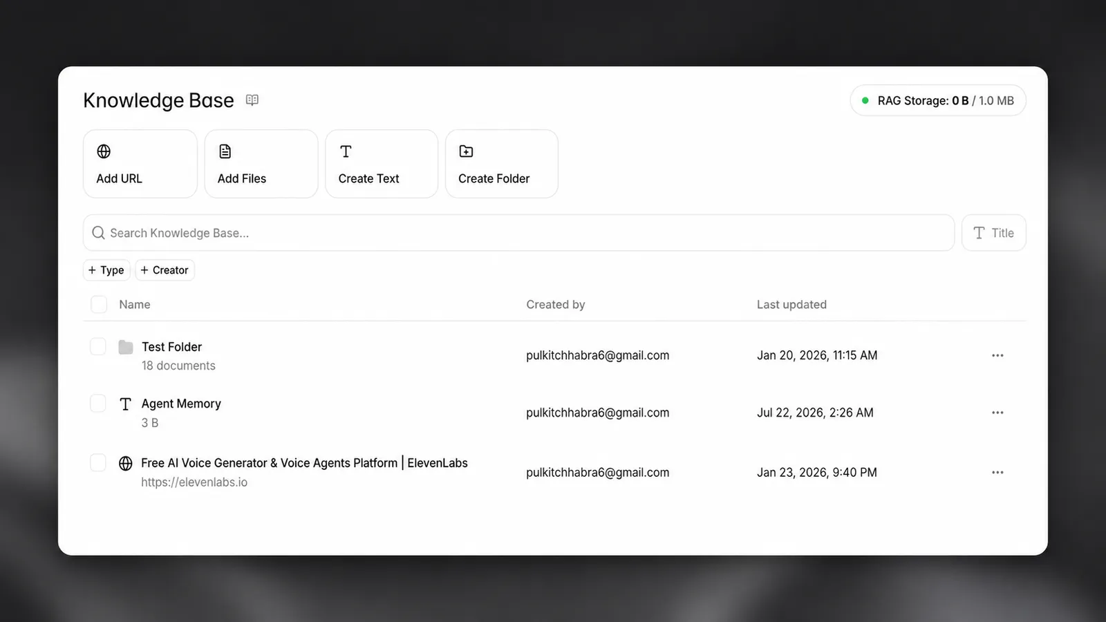Interface principal da base de conhecimento mostrando uma lista de
documentos