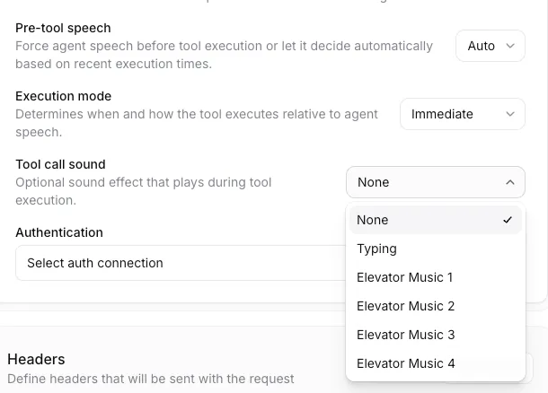 Dropdown-Menü für Sound bei Tool-Aufruf