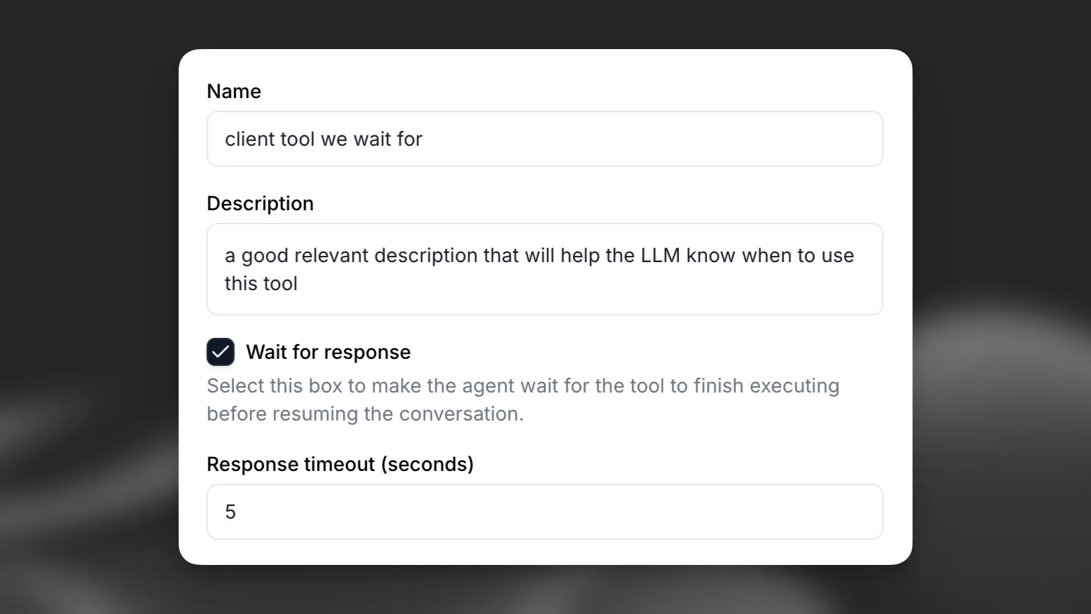 Option „Auf Antwort warten“ in der Konfiguration des Client-Tools