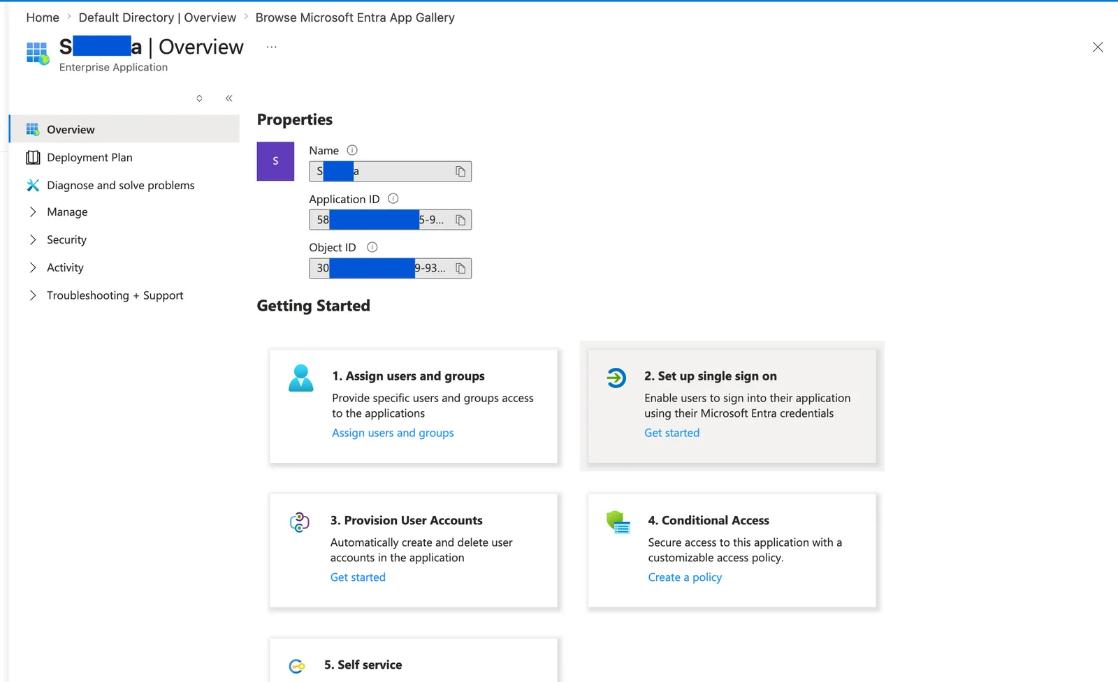 Section Prise en main de l’application d’entreprise Microsoft Entra avec Configurer l’authentification unique