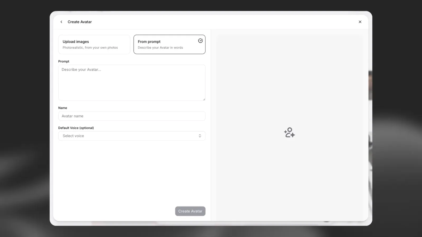 Interface de criação de avatar