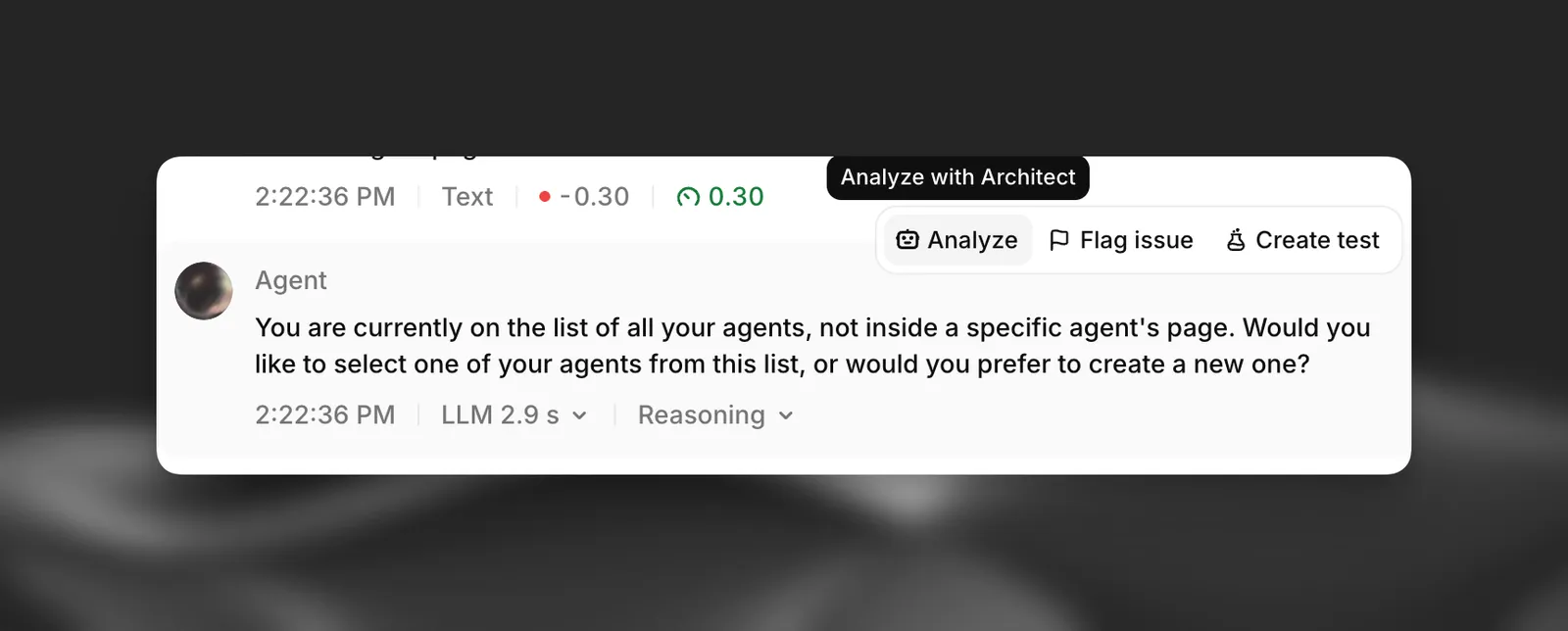 Analyze on an agent message