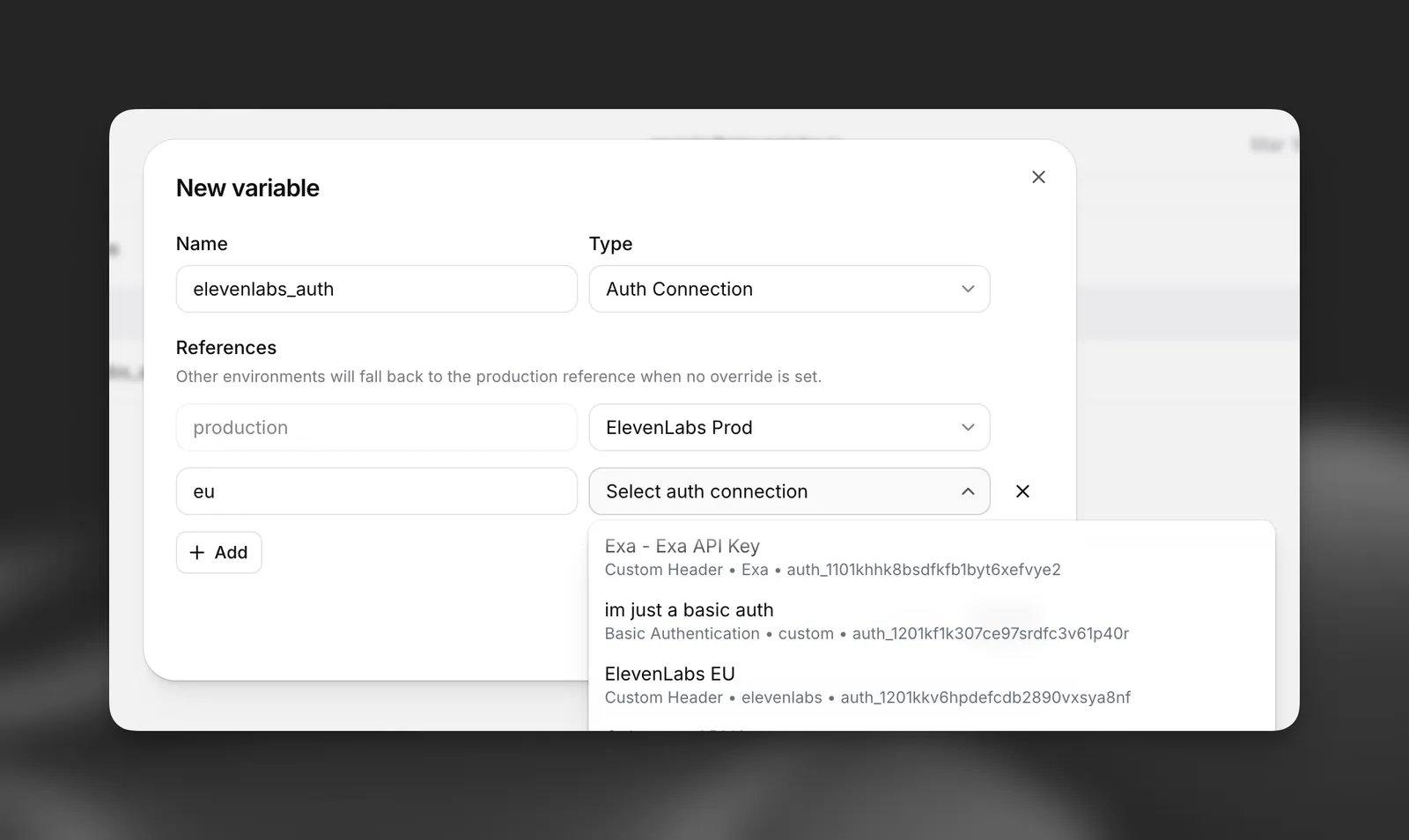 Auth-Verbindung für Umgebungsvariable