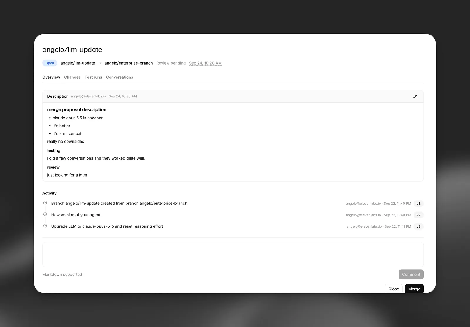 Tab „Overview“ eines Merge-Vorschlags