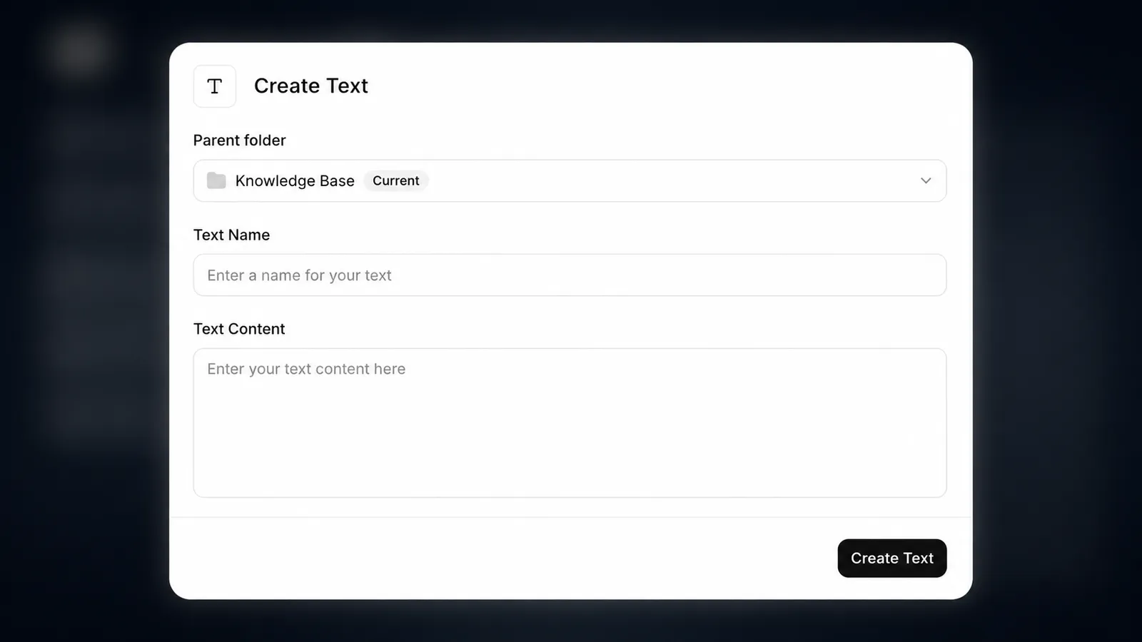 Interface de entrada de texto em que os usuários podem nomear e adicionar conteúdo personalizado
