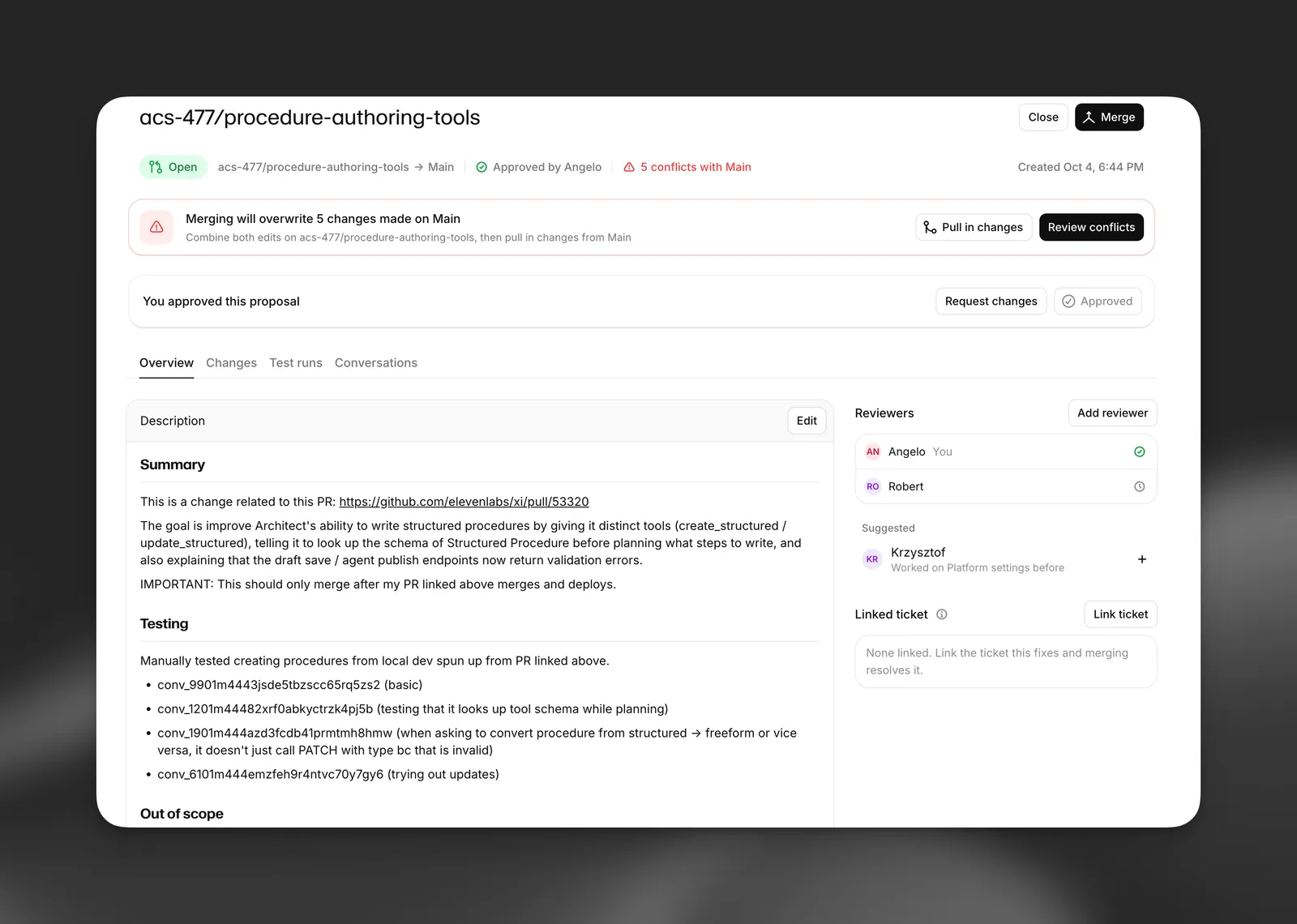 Overview tab of a merge proposal