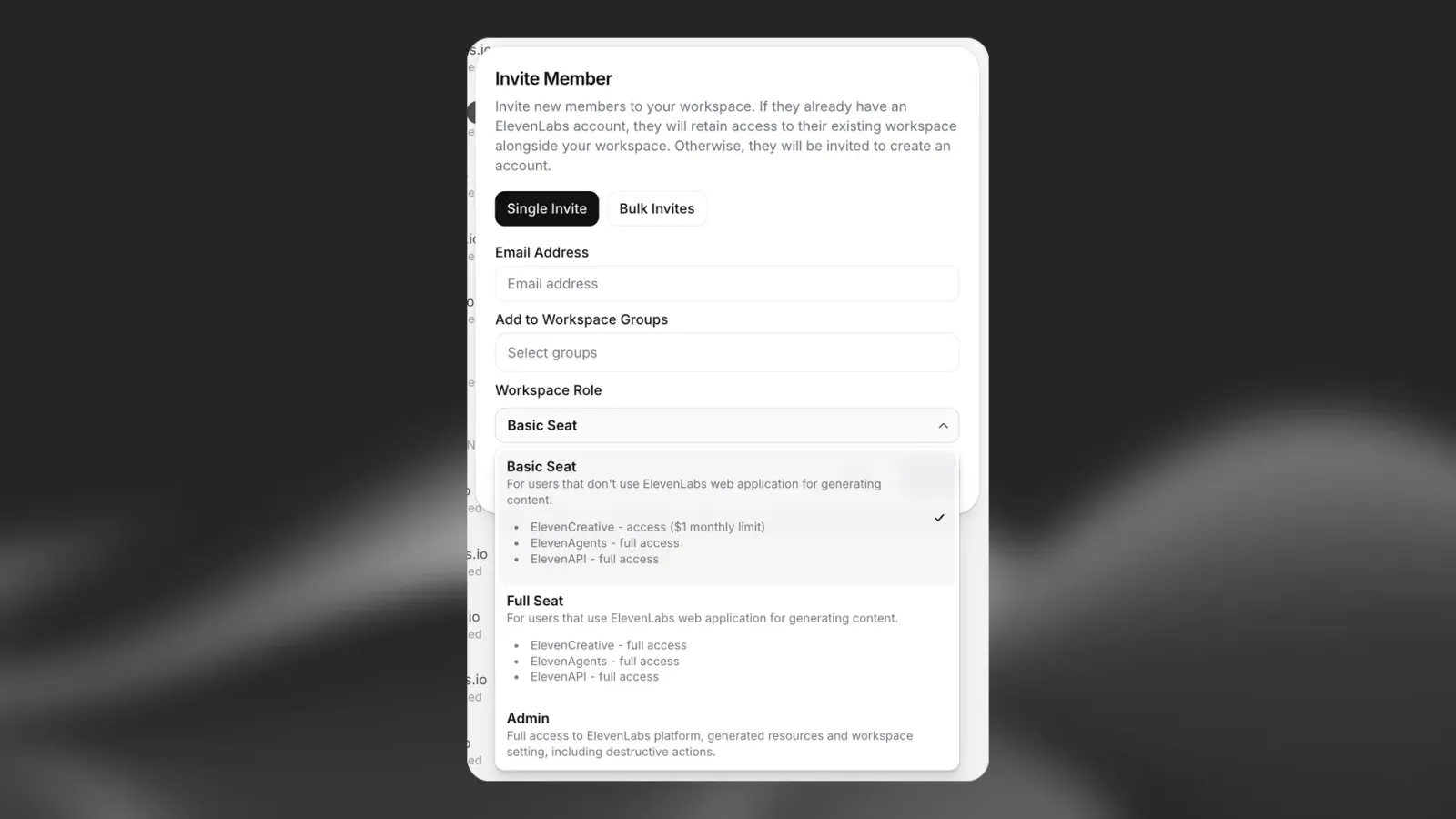 Invitation d'un nouveau membre dans le Workspace
