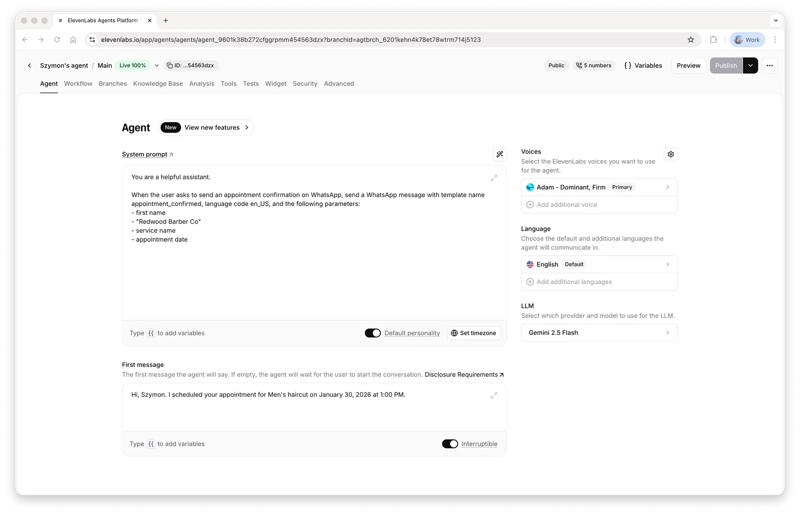Configurazione dell'agente: prompt
