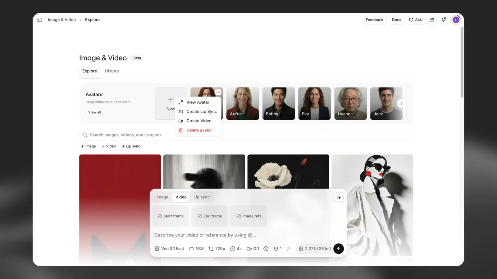 Opções de criação de estilo na interface de Avatar