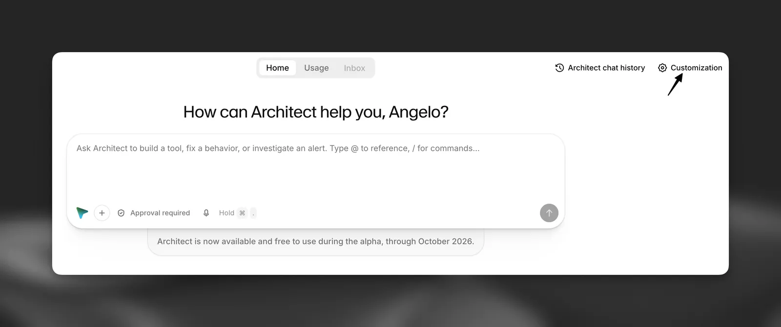 Personalizzazione nella scheda Architect