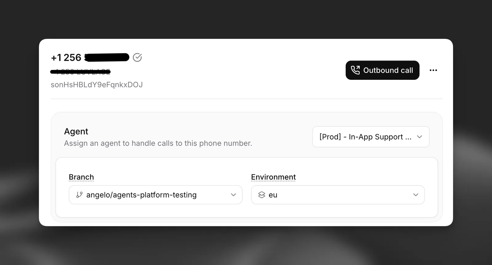 Umgebungs- und Branch-Auswahl für
Telefonnummern