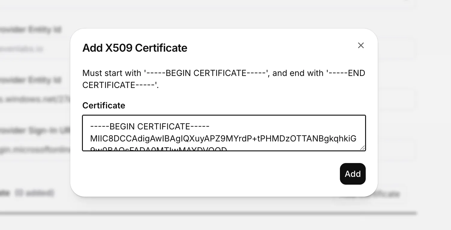 Boîte de dialogue Ajouter un certificat X509 d’ElevenLabs