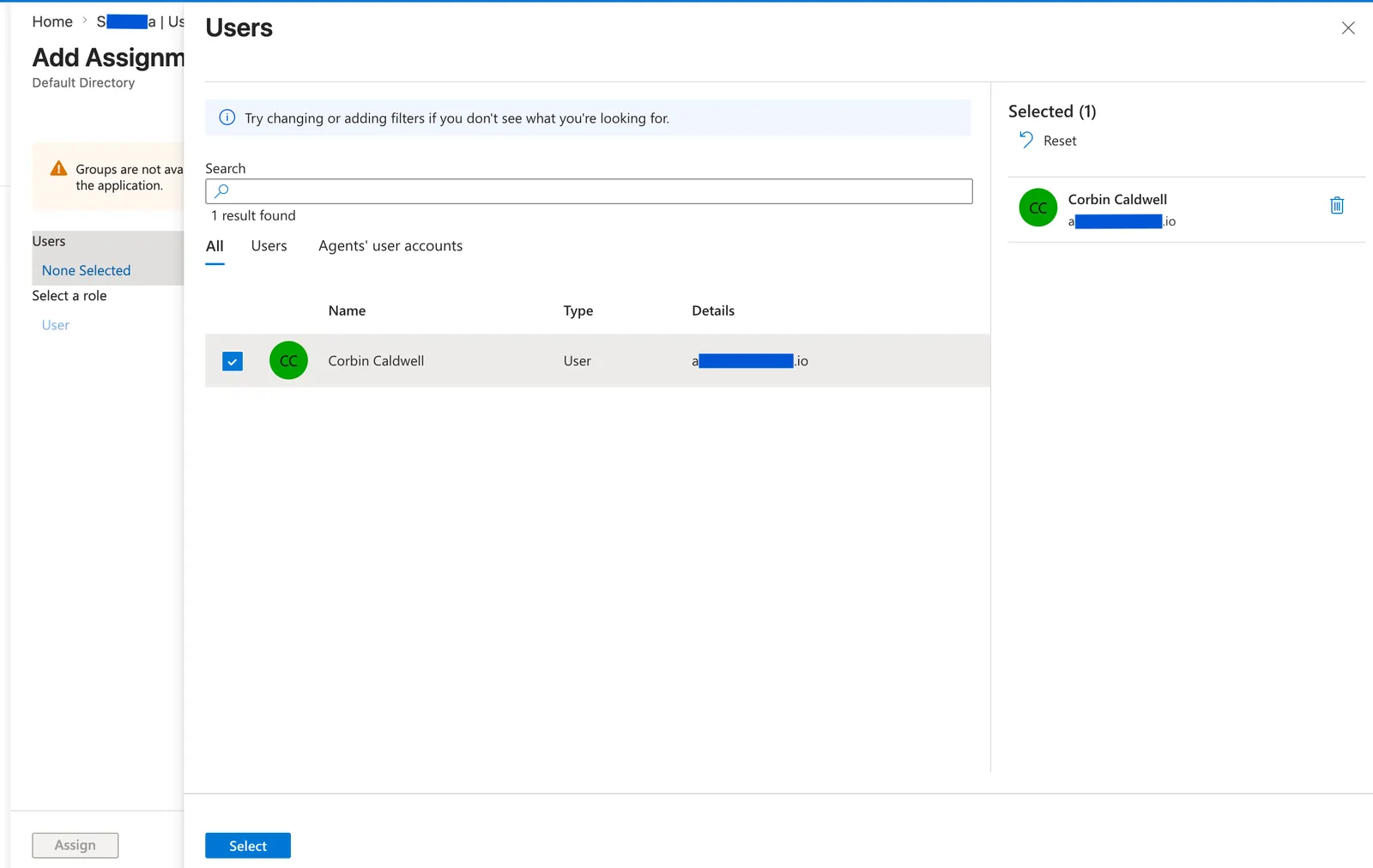 Liste des utilisateurs Ajouter une attribution de Microsoft Entra
