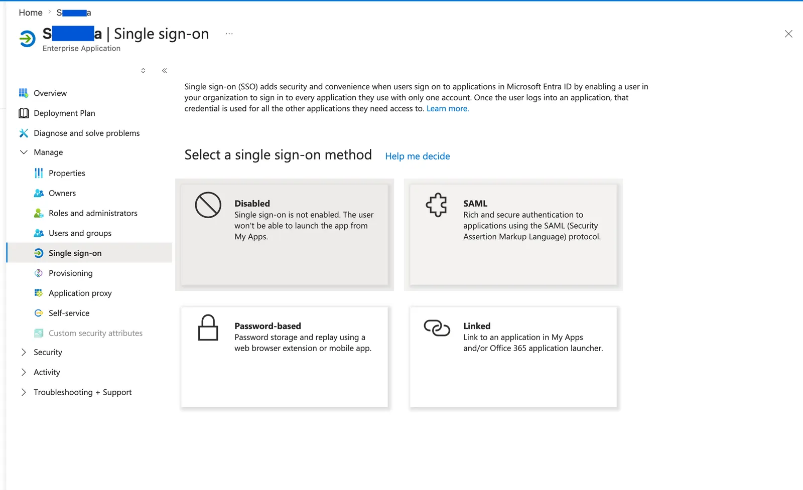 Sélection d’une méthode d’authentification unique Microsoft Entra avec SAML